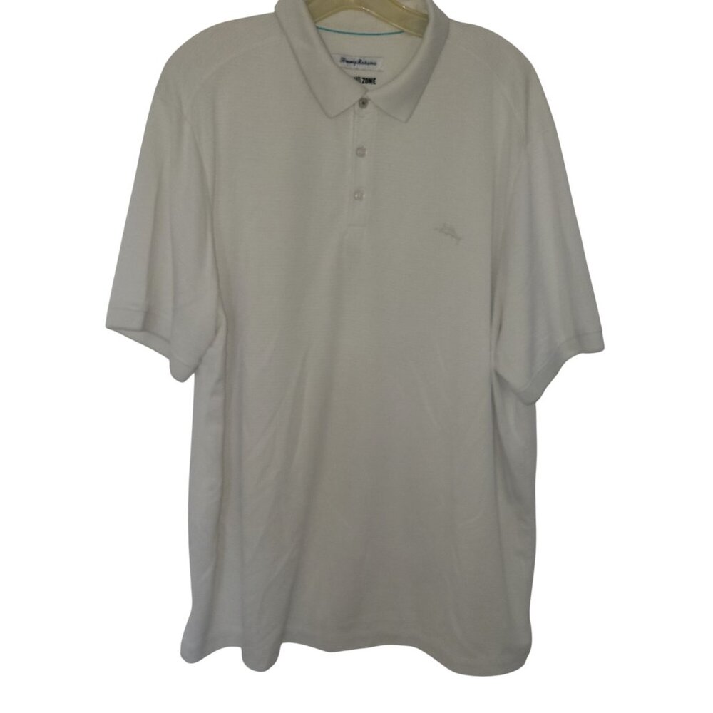Tommy Bahama Island Zone Mens Polo Shirt XXL White Modal/Poly‎ Blend ribbed